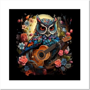 Owl Playing Guitar Posters and Art